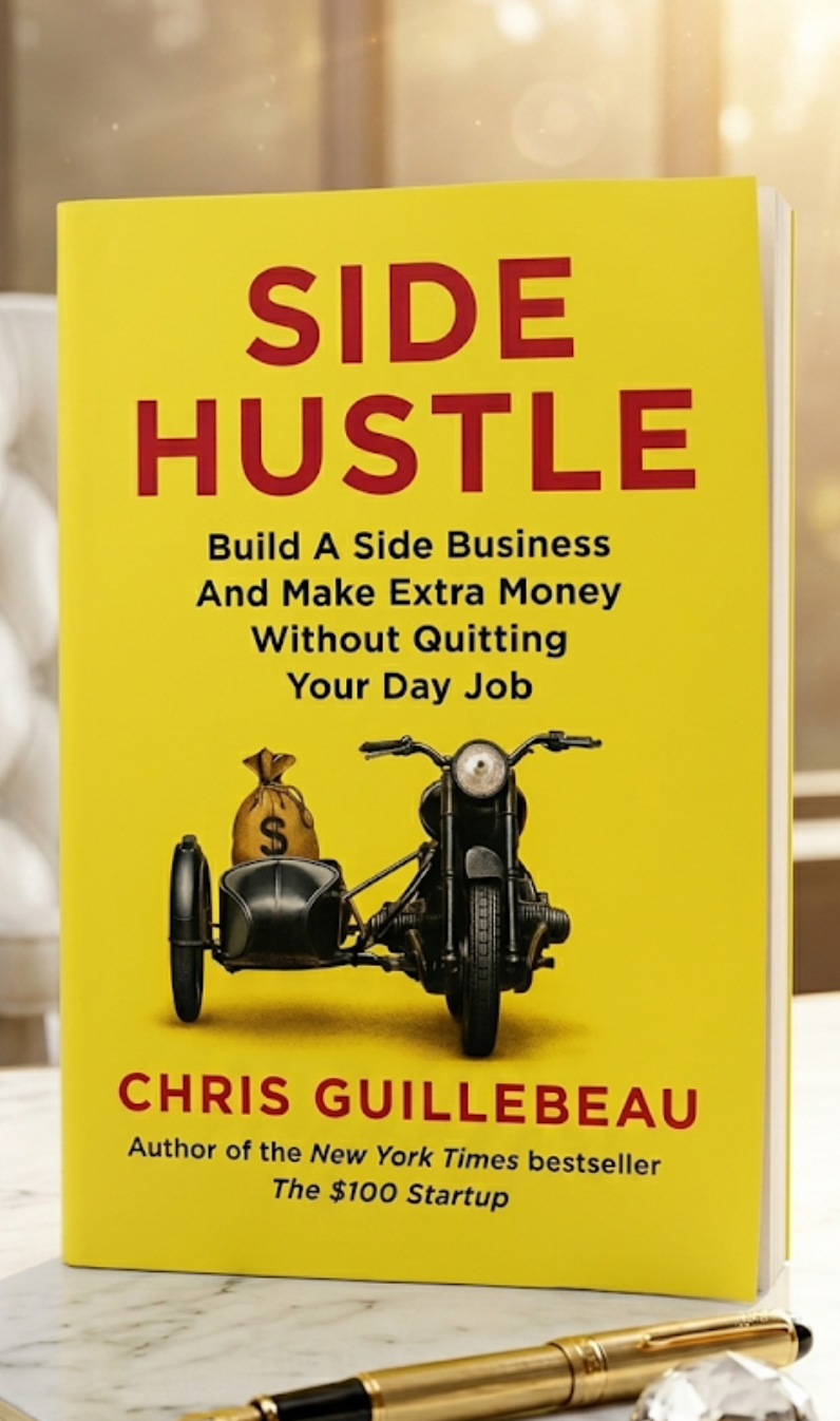 Cover of Side Hustle by Chris Guillebeau, a business and entrepreneurship book teaching readers how to build a profitable side business while keeping their day job.